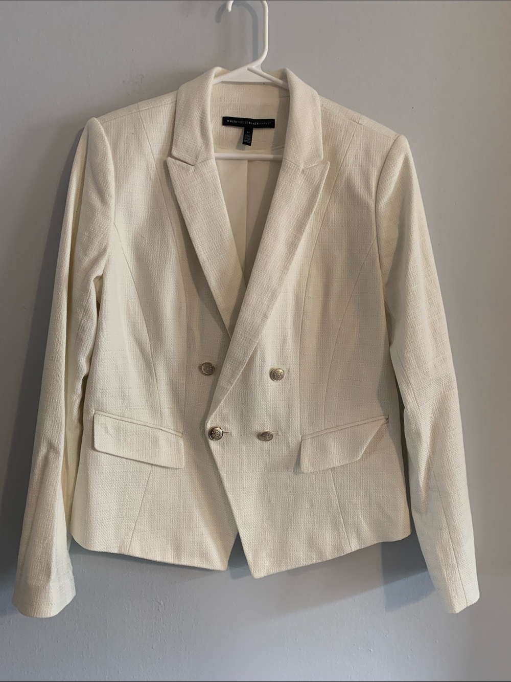 WHITE HOUSE BLACK MARKET Cream Double-Breasted Women's Blazer